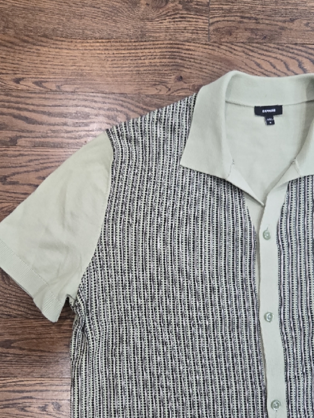 Express Patterned Knit Polo Shirt XL Green Mens Button Up Retro Sweater Polo - Picture 3 of 5